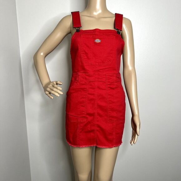 Dickies Red Jean Overall Dress - Picture 1 of 9
